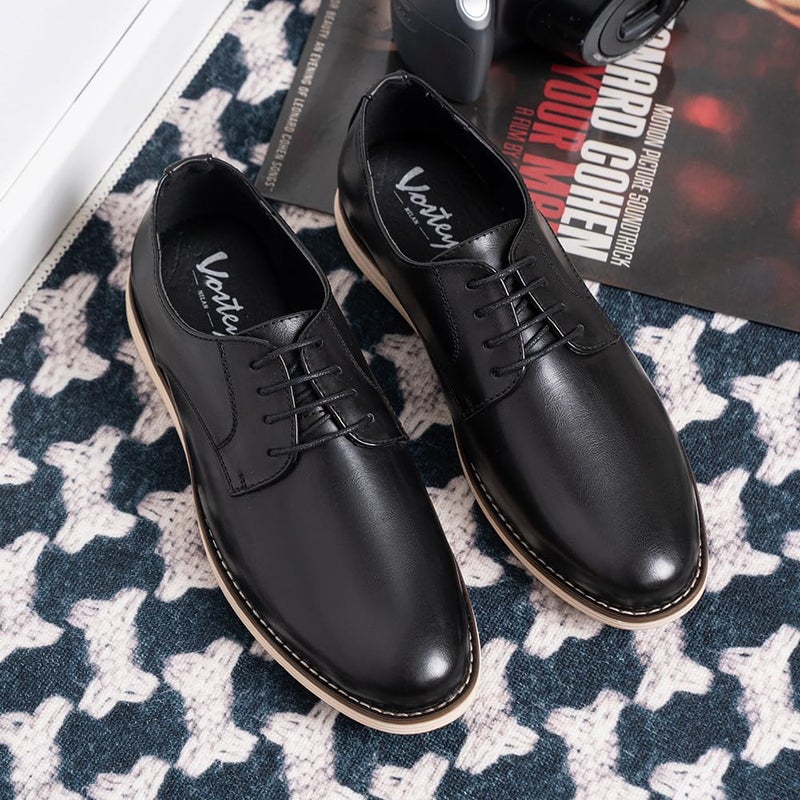 Vostey Mens Casual Dress Shoes Wingtip Plain Business Dress Shoes for Men (BMY618 Black 12) - Image 3